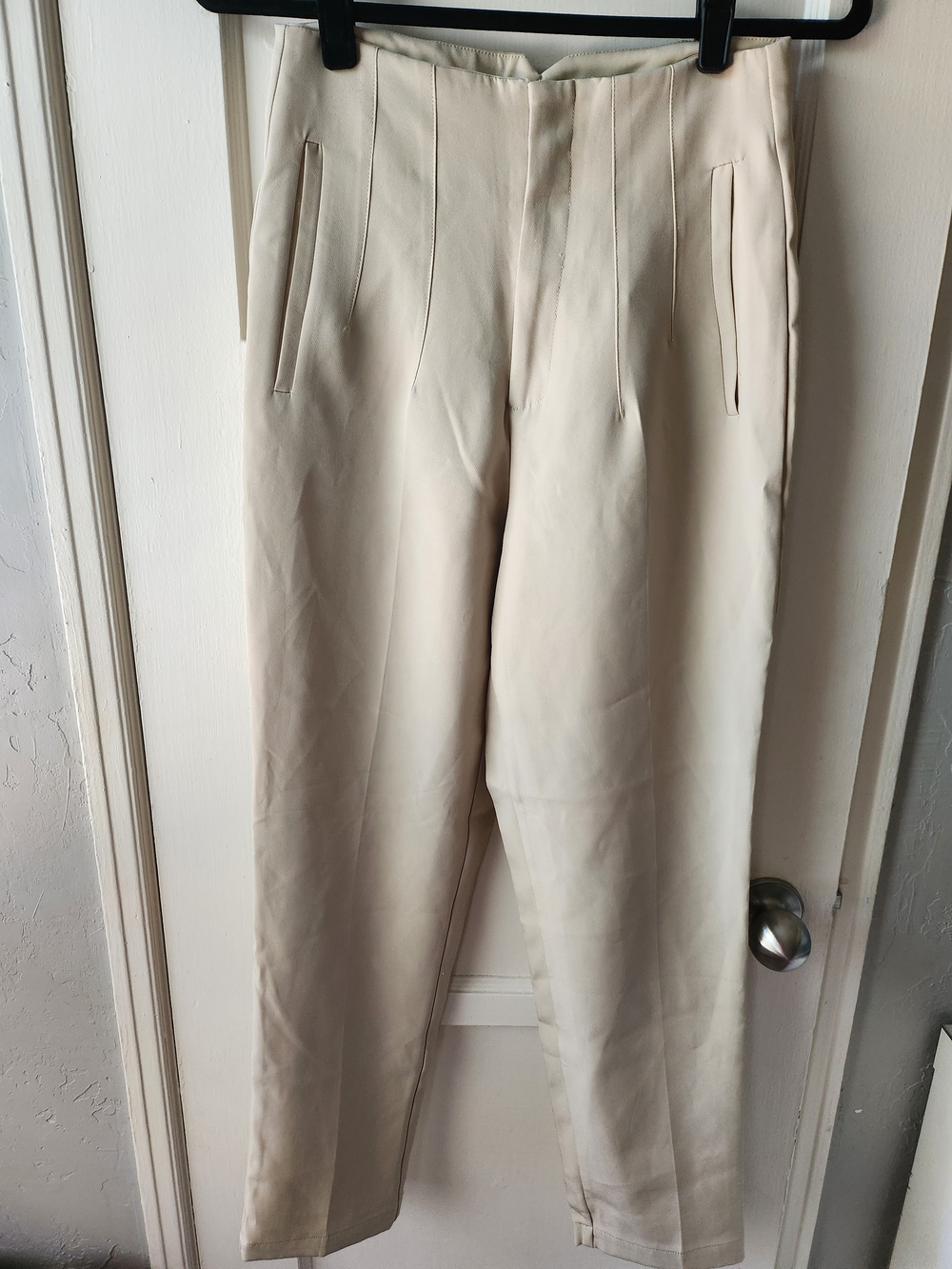 High-Rise Cream Tapered Trousers for Women